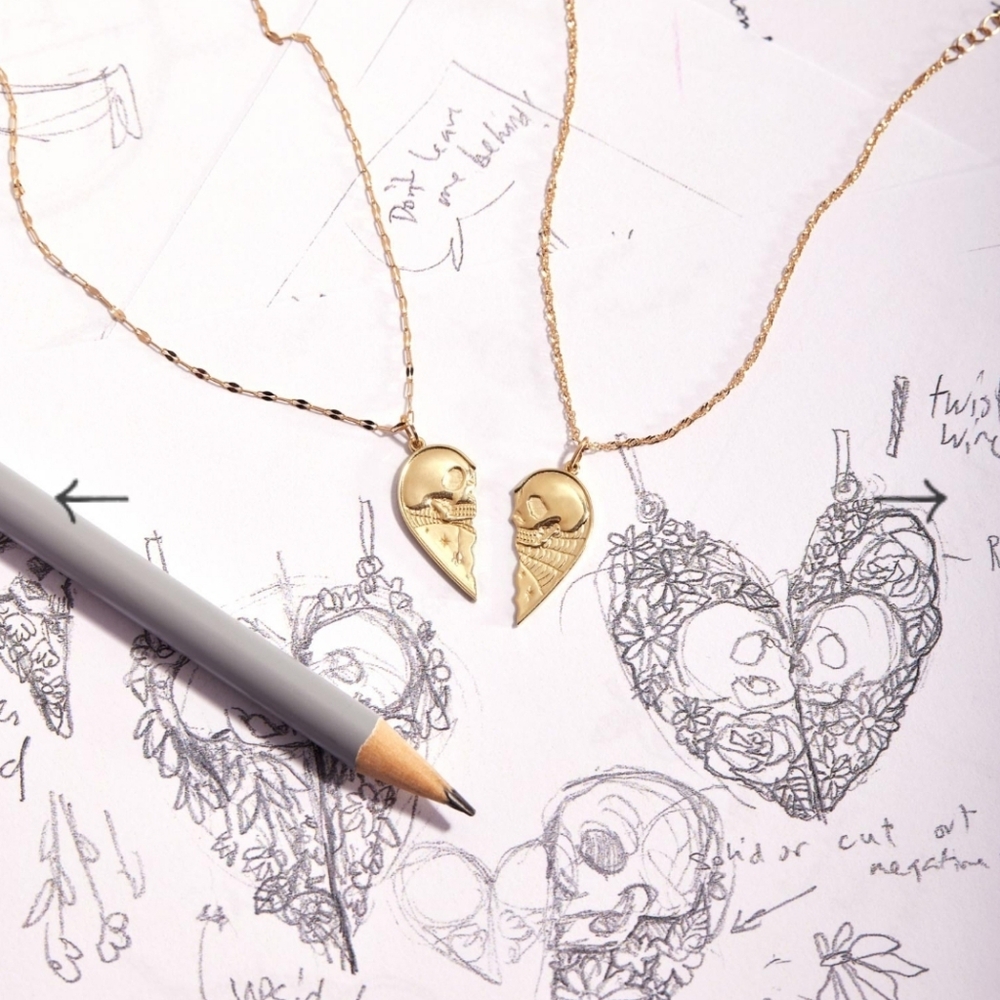 👻 Phoebe Bridgers Catbird Kissing Skull Charm Set 14k Yellow Gold